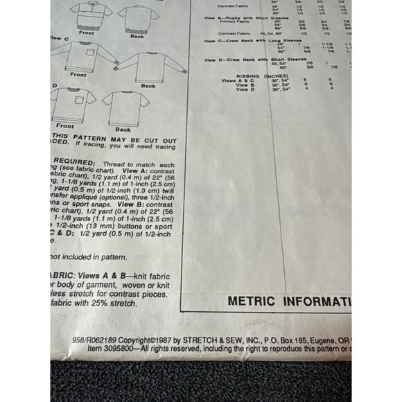 Stretch & Sew 958 Childrens Hidden Placket Rugby Sewing Pattern Chest Sizes 21-3 - Picture 4 of 5